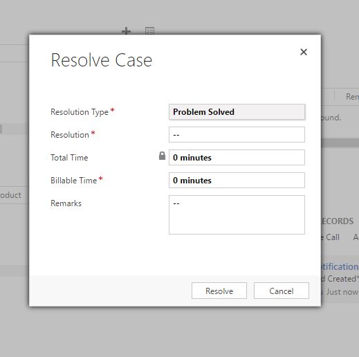 Resolve Case Popup